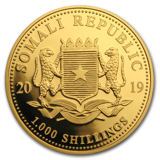 2019 Somalia 1 oz Gold African Elephant (Chicago ANA Privy Mark) 2019 Somalia 1 oz Gold African Elephant (Chicago ANA Privy Mark)